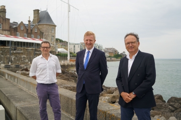 Bob Seely, Oliver Dowden and Bertie Bicket at Royal Yacht Squadron